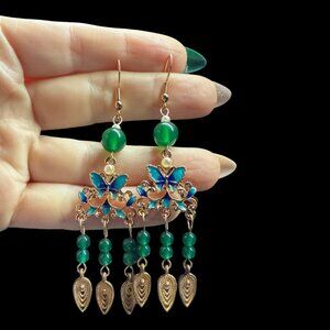 Earrings Green Aventurine Butterfly earrings Gemstone event green jewelry